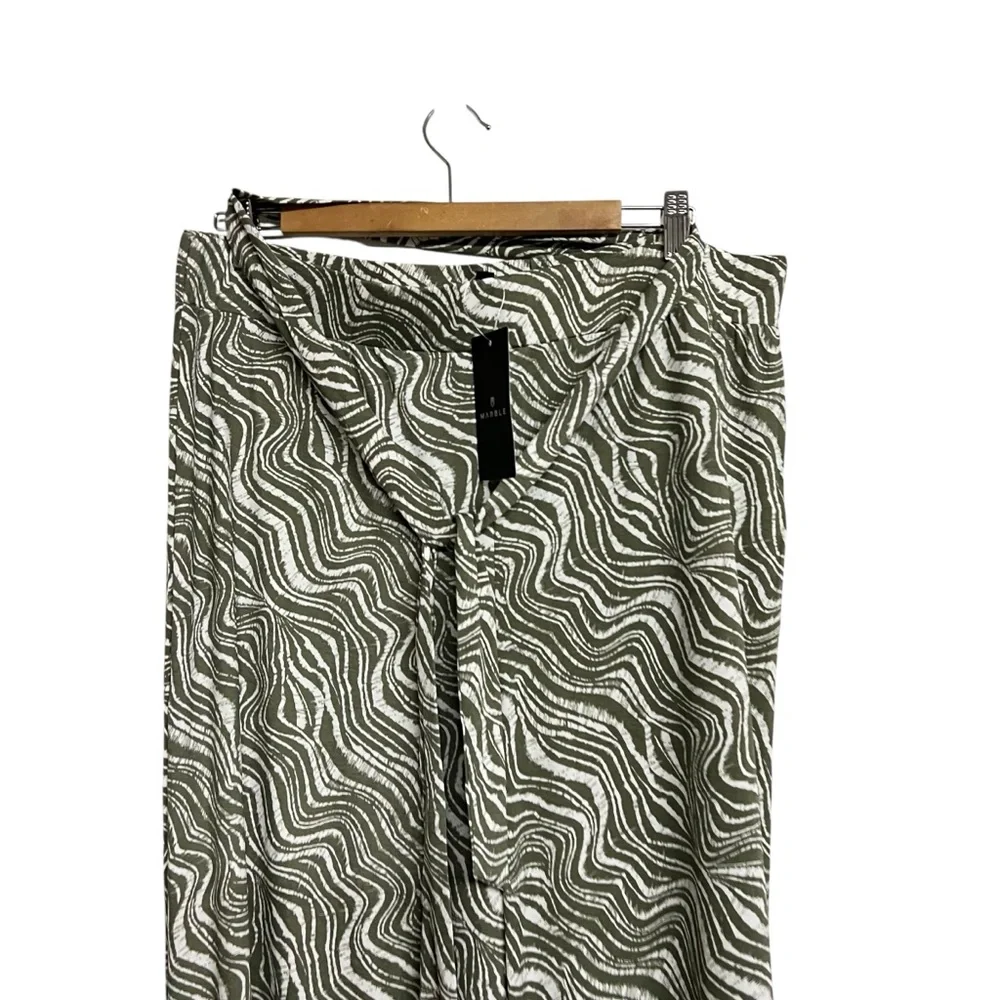 New Marble Khaki And White Swirl Culotte Trouser Pants With‎ Tie Belt